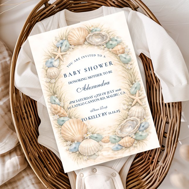 Coastal Seashell Wreath Baby Shower Invitation (Creator Uploaded)
