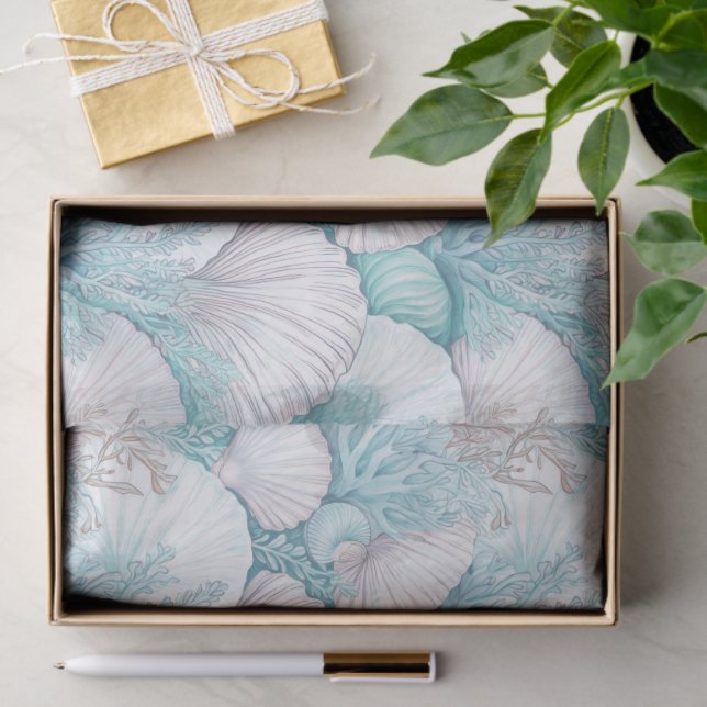 Coastal Seashells & Coral Pattern#3 ID1009 Tissue Paper (Gift)
