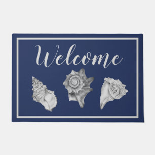 Coastal Seashells Navy Blue Welcome Doormat
