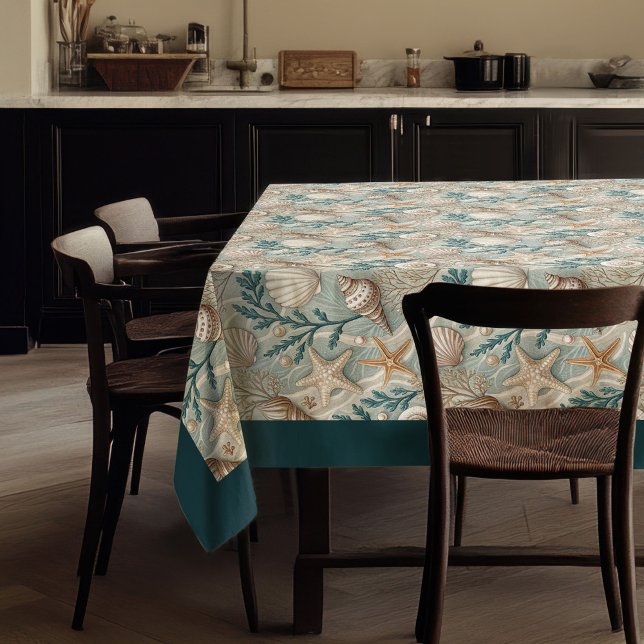 Coastal Seashells Sea stars pastel green ivory  Tablecloth (Coastal Seashells Sea stars pastel green ivory Tablecloth)