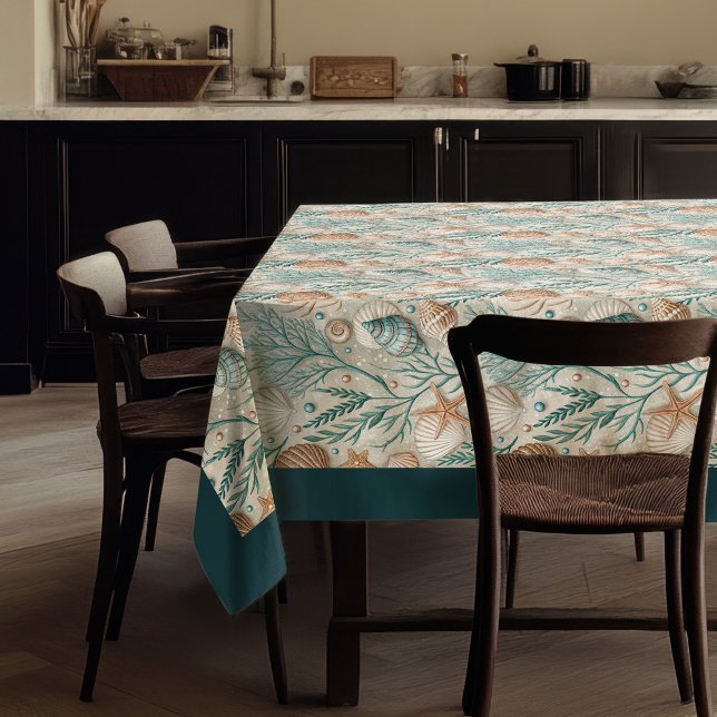 Coastal Seashells Sea stars pastel green ivory  Tablecloth (Coastal Seashells Sea stars pastel green ivory Tablecloth)