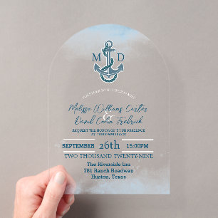 Coastal Seaside Beach Anchor Nautical Wedding Acrylic Invitations