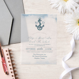Coastal Seaside Beach Anchor Nautical Wedding Vellum Invitations