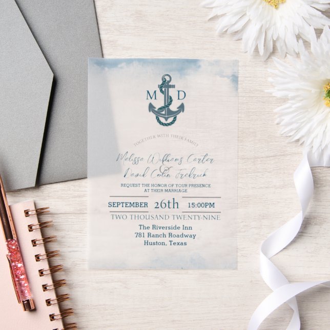 Coastal Seaside Beach Anchor Nautical Wedding  Vellum Invitations (Wedding)