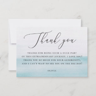 Coastal Seaside Bridal Shower   Watercolor Blue Thank You Card