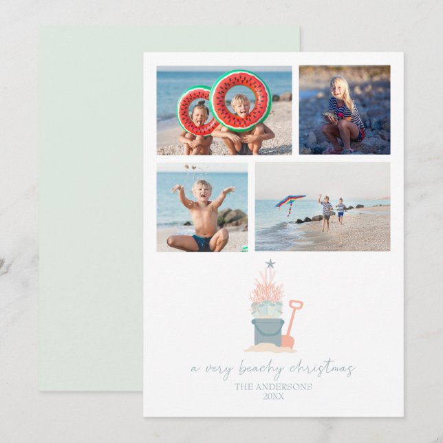 Coastal Seaside Christmas Photo Flat Card (Front/Back)