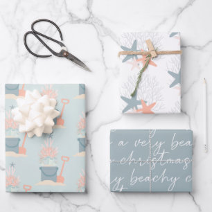 Coastal Seaside Christmas Wrapping Paper Sheets