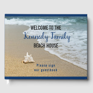 Coastal Seaside Family Beach House Blue Welcome Guest Book