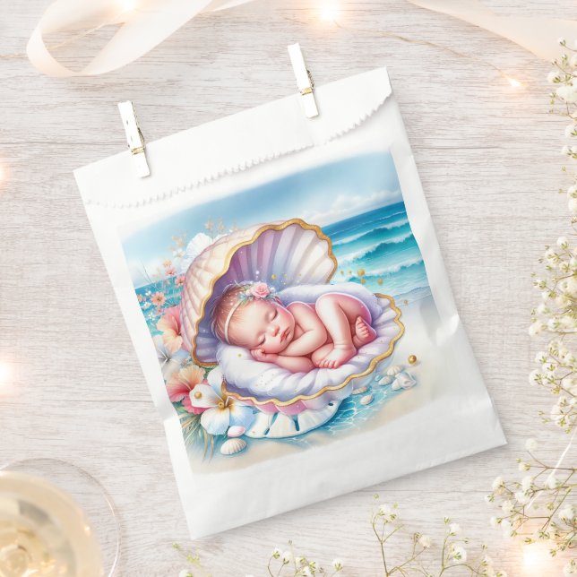 Coastal Seaside Girl's Baby Shower Ocean Themed  Favour Bag (Clipped)