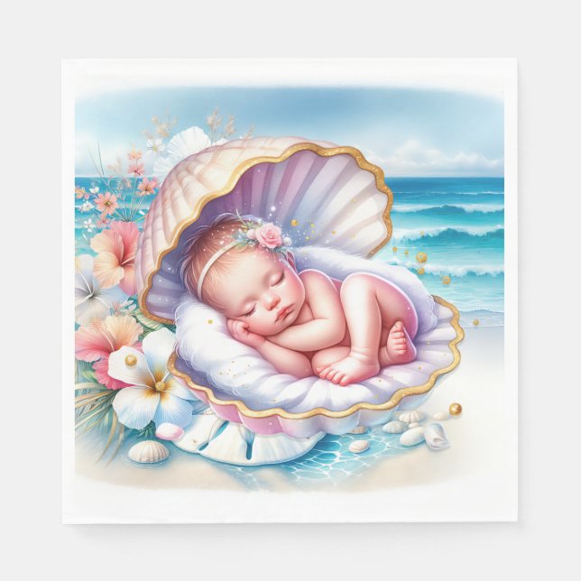 Coastal Seaside Girl's Baby Shower Ocean Themed  Napkin (Front)