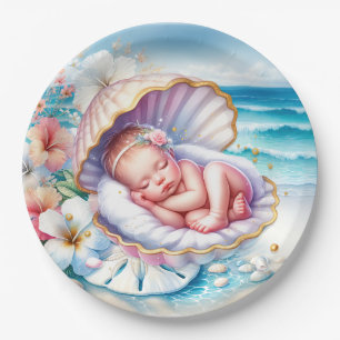 Coastal Seaside Girl's Baby Shower Ocean Themed Paper Plate