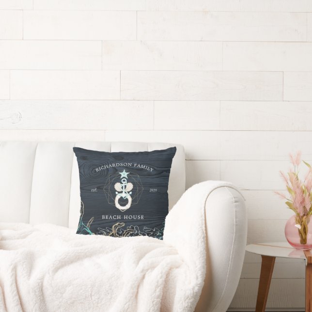 coastal seaside turquoise monogram  throw pillow (Couch)