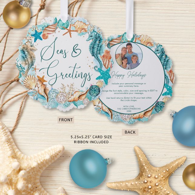Coastal SEAsons Greetings Year Summary Photo Ornament Card (Creator Uploaded)