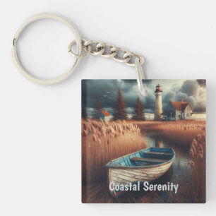 Coastal Serenity: Lighthouse and Rowboat Keychain