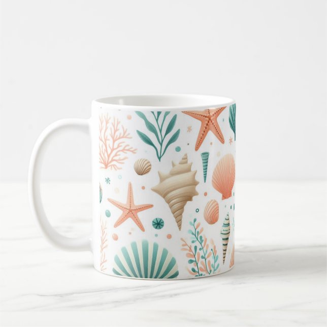 Coastal Shell Art Coffee Mug (Left)
