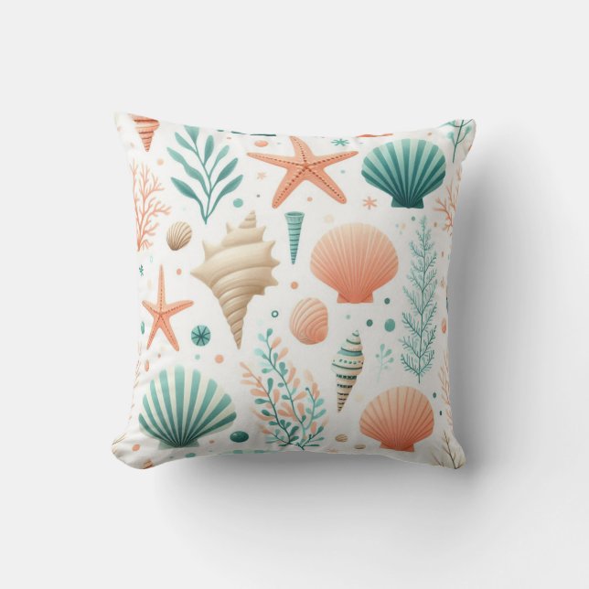 Coastal Shell Art Throw Pillow (Front)