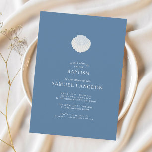 Coastal shell blue Christian baptism Invitation