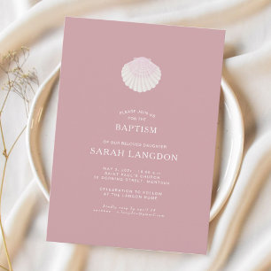 Coastal shell dusty pink baptism Invitation