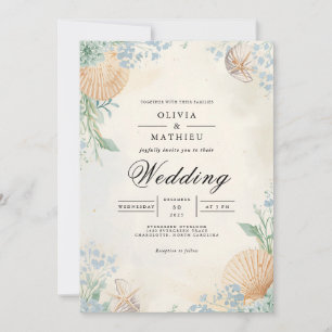Coastal Shell Floral Arch Wedding Invitation