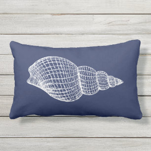 Coastal Shell Navy Blue White Outdoor Lumbar Pillo Pillow