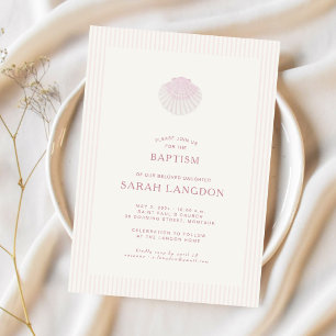 Coastal shell pink striped baptism Invitation