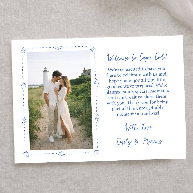Coastal Shell Wedding Welcome Bag Card with Photo (Creator Uploaded)
