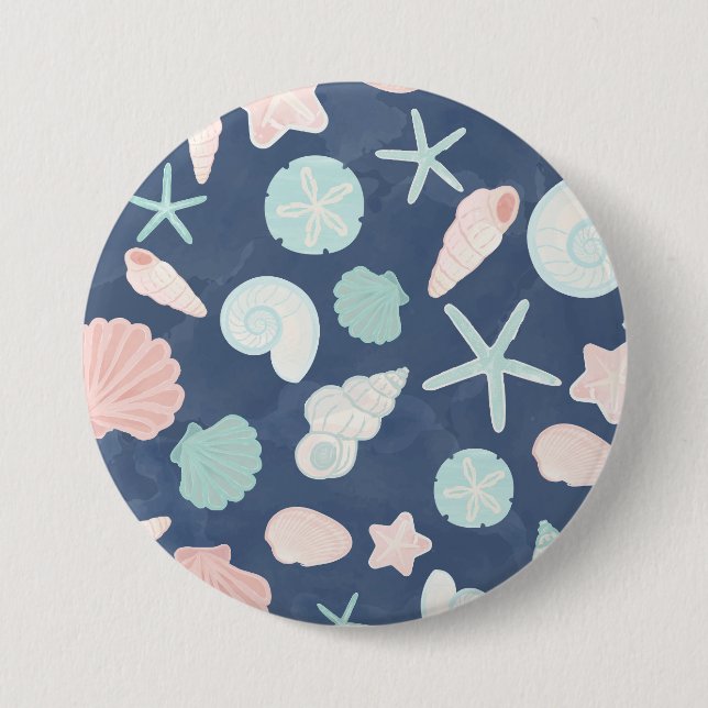 Coastal Shells Beach & Ocean Design 3 Inch Round Button (Front)