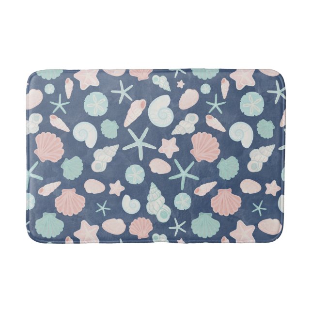 Coastal Shells Beach & Ocean Design Bath Mat (Front)