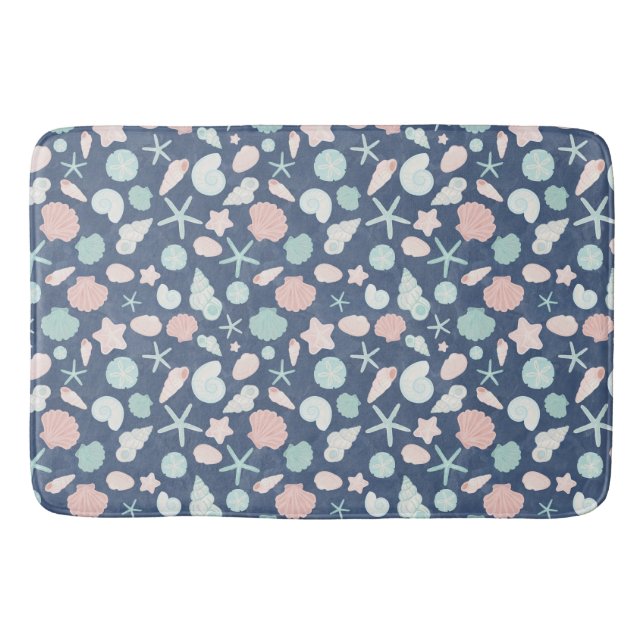 Coastal Shells Beach & Ocean Design Bath Mat (Front)
