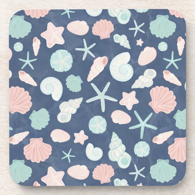 Coastal Shells Beach & Ocean Design Coaster (Front)