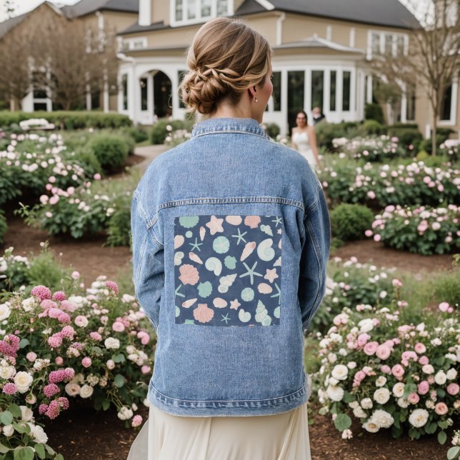 Coastal Shells Beach & Ocean Design Denim Jacket (Wedding Back)
