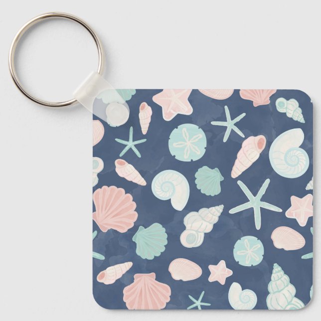 Coastal Shells Beach & Ocean Design Keychain (Front)