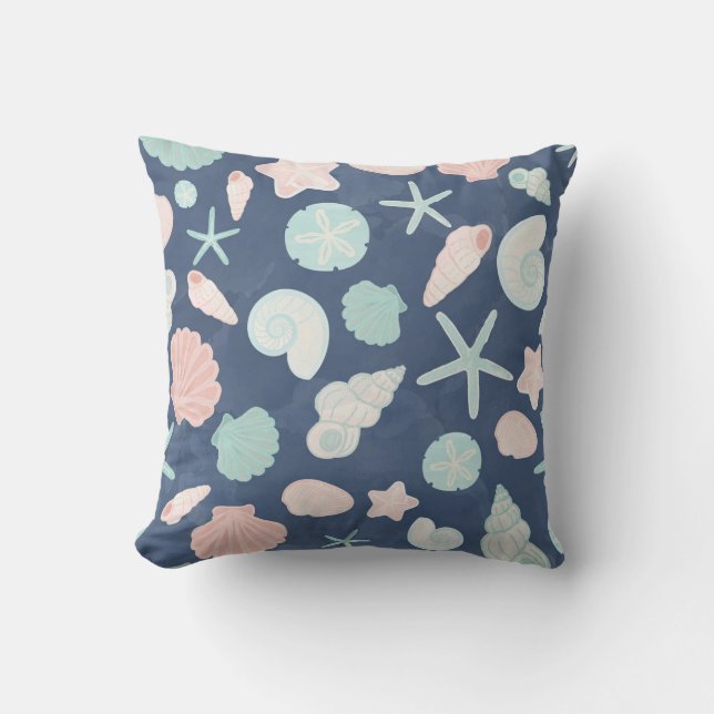 Coastal Shells Beach & Ocean Design Throw Pillow (Front)