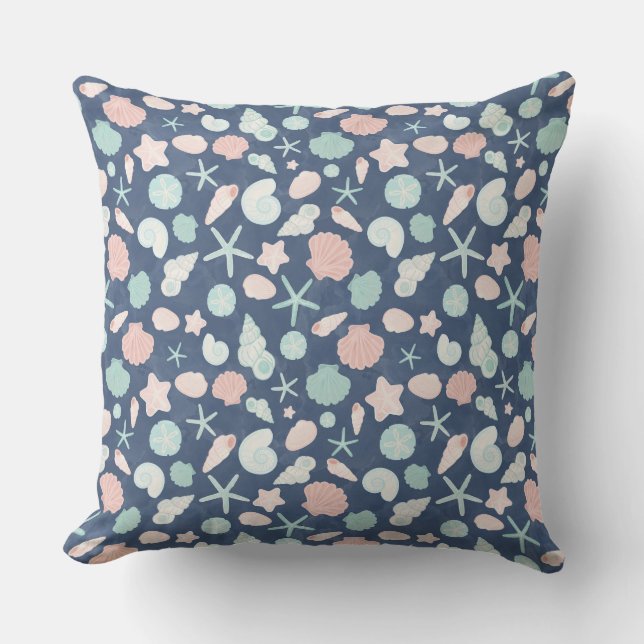 Coastal Shells Beach & Ocean Design Throw Pillow (Front)
