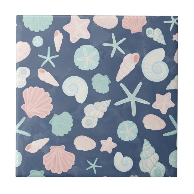Coastal Shells Beach & Ocean Design Tile (Front)