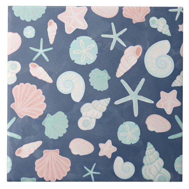 Coastal Shells Beach & Ocean Design Tile (Front)