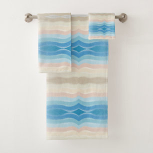 Coastal Shoreline Salty Wavy Repeat Pattern Bath Towel Set