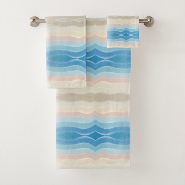 Coastal Shoreline Salty Wavy Repeat Pattern Bath Towel Set (Insitu)