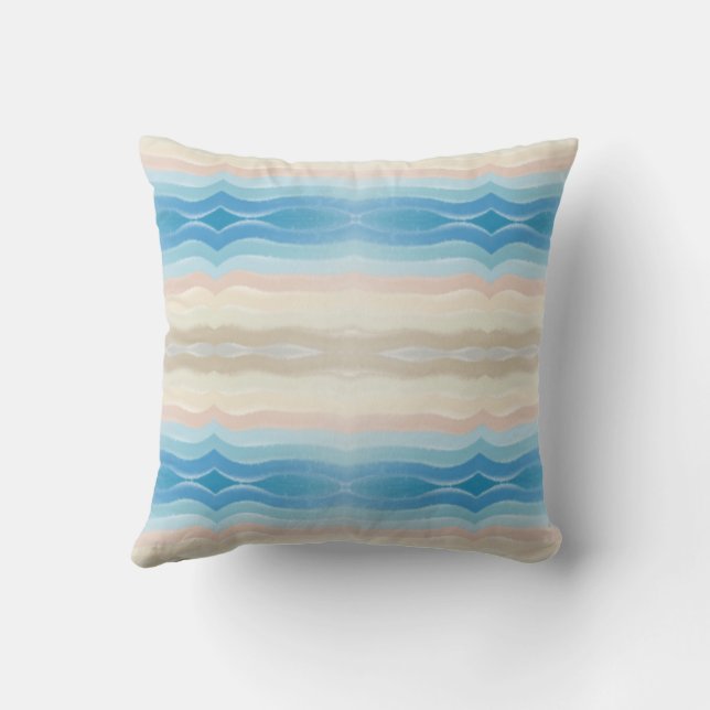 Coastal Shoreline Salty Wavy Repeat Pattern  Throw Pillow (Back)
