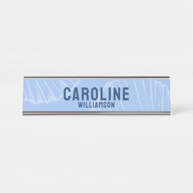 Coastal Simple Modern nautical navy blue seashell Desk Name Plate (Front)