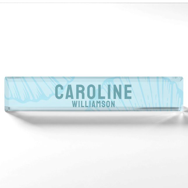 Coastal Simple Modern nautical sea blue seashell Nameplate (Front)