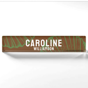 Coastal Simple Retro nautical brown green seashell Nameplate