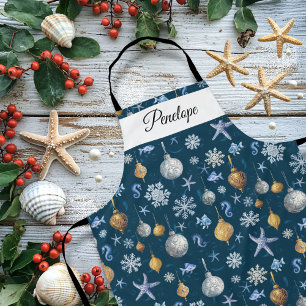 Coastal Snowflakes & Nautical Elements Pattern Apron