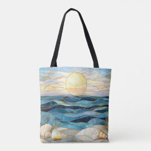 Coastal Stained Glass Ocean Sunset Tote Bag