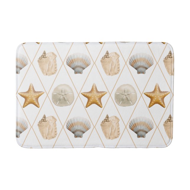 Coastal Starfish and Seashells Bath Mat (Front)