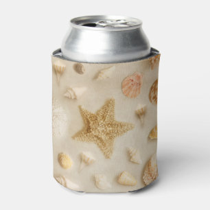 Coastal Starfish and Seashells Beach Photo Can Cooler