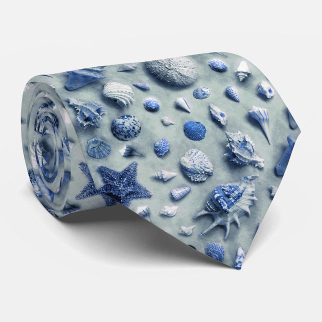 Coastal Starfish and Seashells Beach Photo Indigo Tie (Rolled)