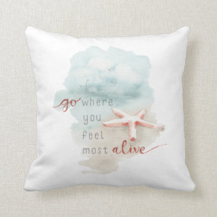 Coastal Starfish Beach Watercolor Quote Throw Pillow