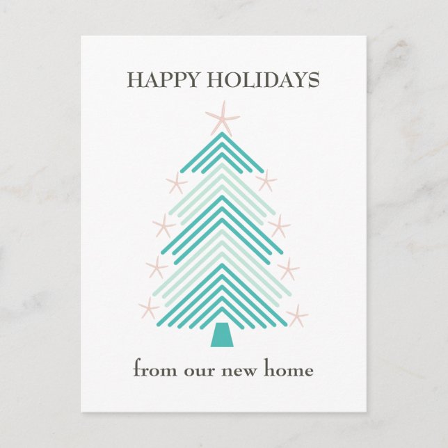 Coastal Starfish Folk Art Christmas Tree Moving Announcement Postcard (Front)