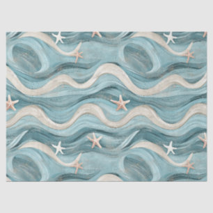 Coastal Starfish on Aqua Sand Waves Pattern (10) Tissue Paper